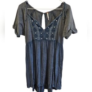 Free People Blue Contrast Fabric Tunic Drsss Womens